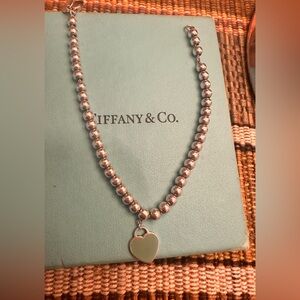 Authentic Tiffany & Co. Silver Bead Necklace with blue Heart tag